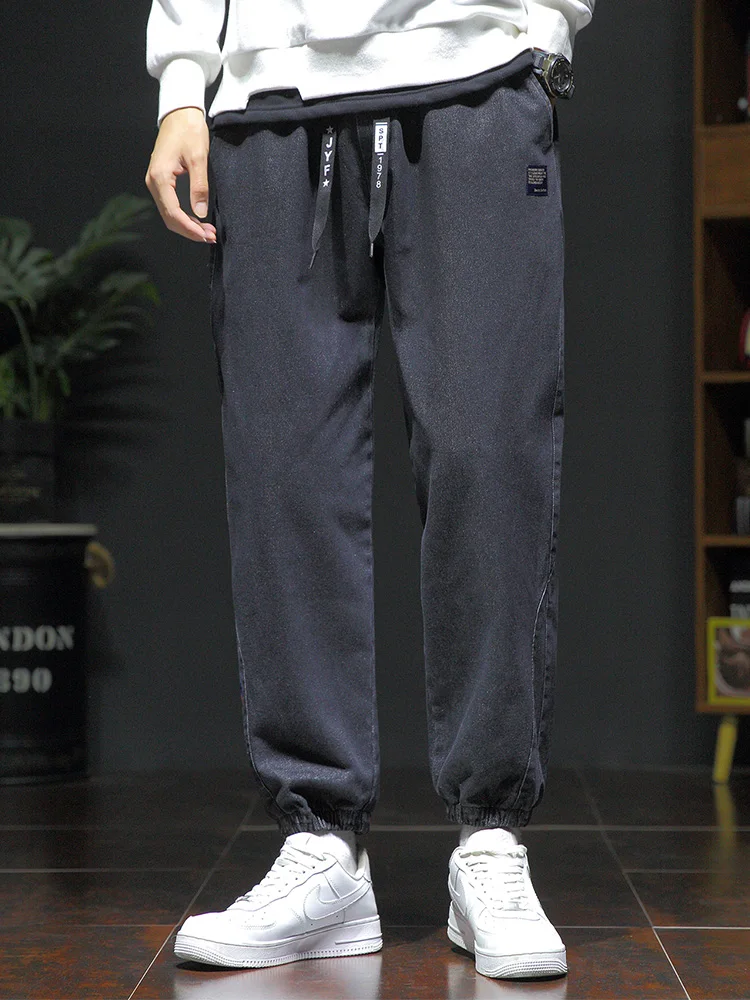 2023 New Fashion Streetwear Baggy Drawstring Jean Trousers Loose Patchwork Denim Jogger Pants Mens Big Size 5XL