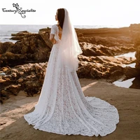 elegant boho wedding dresses for women 2022 short sleeve backless sexy lace bride dress bohemian bridal gowns vestidos de noiva