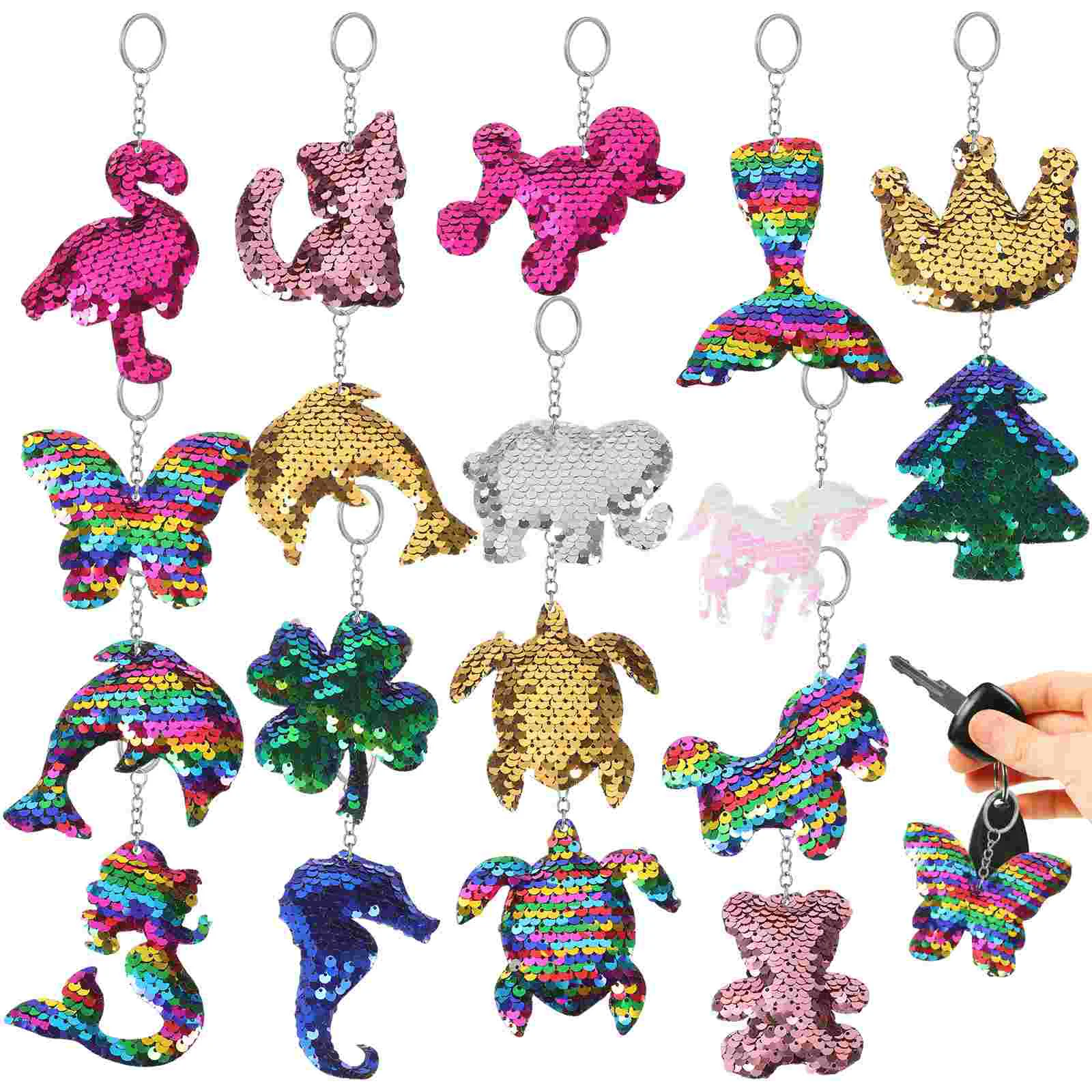 

18 Pcs Car Accessories Sequin Keychains Adults Ring Clothing Women Keys Bulk Metal Wallet Miss