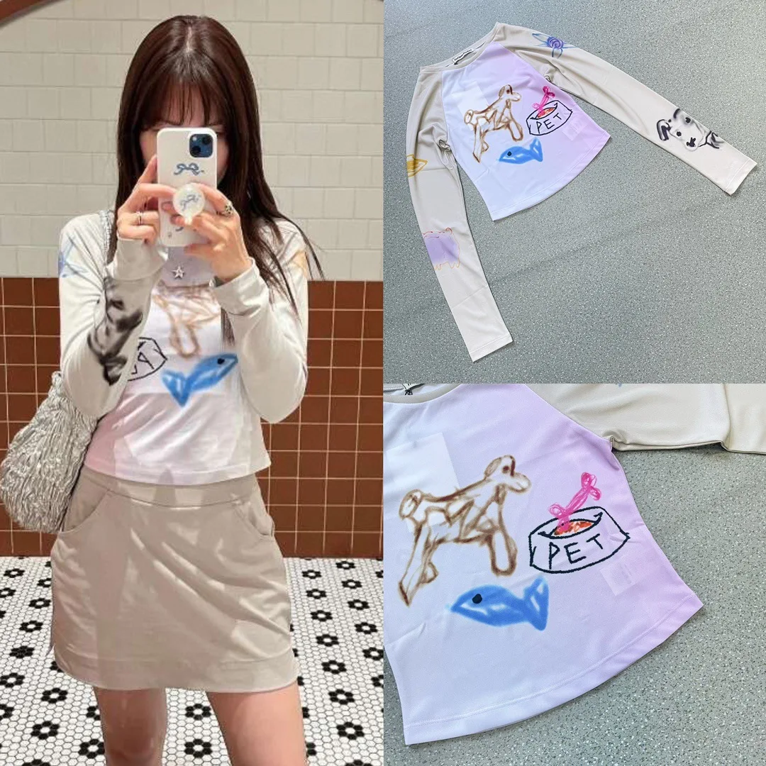 

Модная классическая модная роскошная дизайнерская Новая приталенная рубашка с длинным рукавом с граффити и собакой