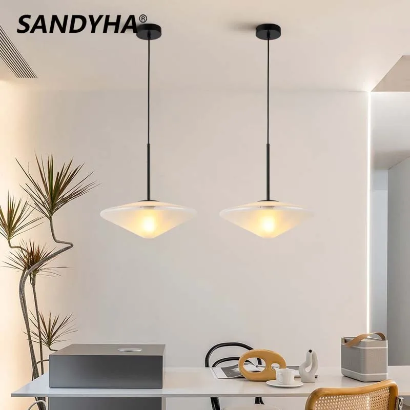 

SANDYHA Nordic Glass Art Led Chandelier for Bedroom Bedside Dining Living Room Pendant Lights Home Decor Fixture Hanging Lamp