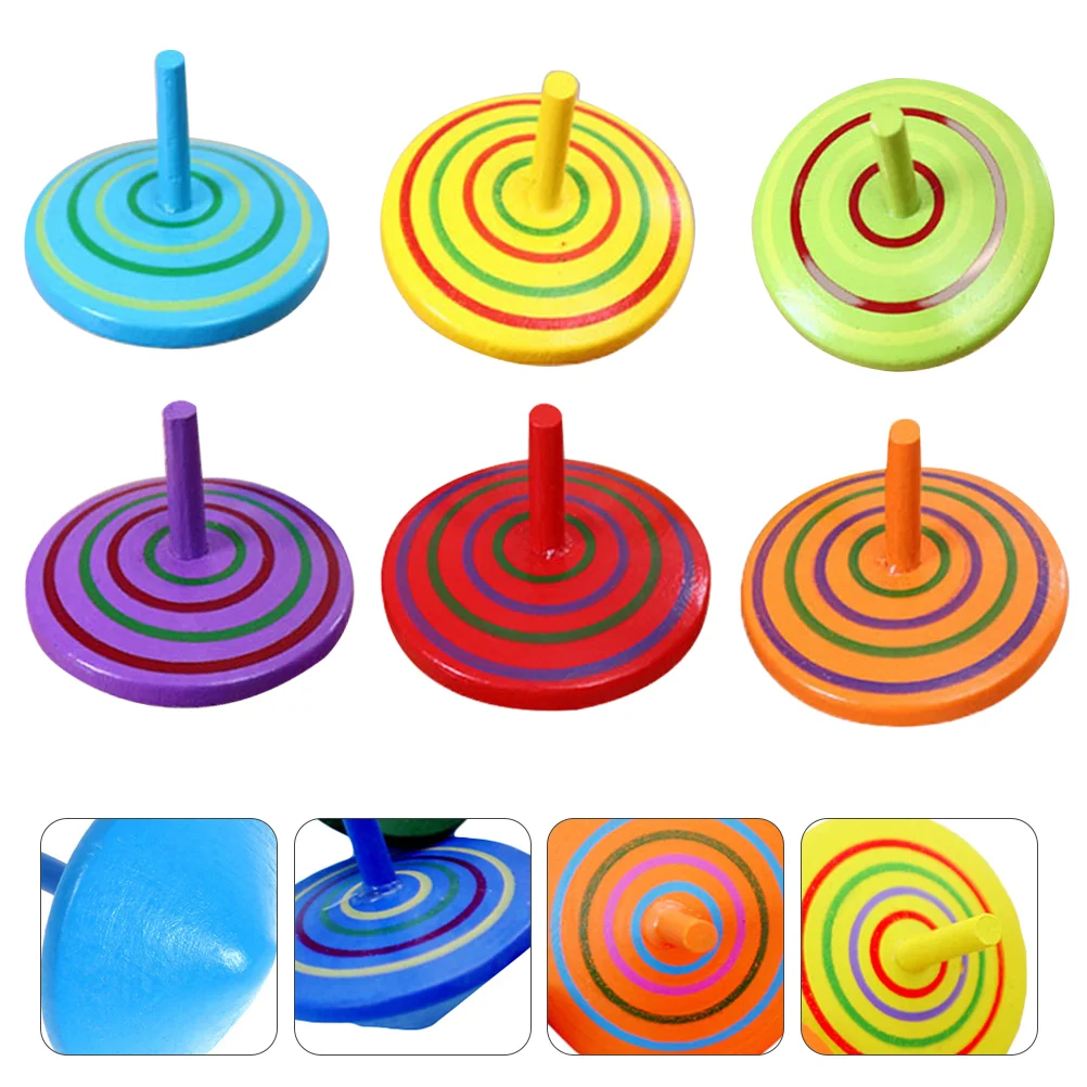 

6 Pcs Wooden Top Kids Toy Peg-Tops Fruit Painted Colorful Child Adult Toys