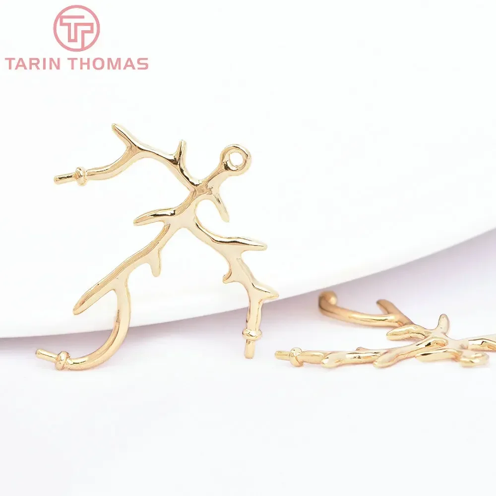 (1797) 4 шт. 23x32 мм 24-каратное золото латунь с полуотверстием ветки деревьев подвески