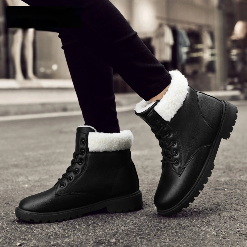 

Зимние Модные женские зимние ботинки, черные Универсальные ботинки средней длины, плюшевые теплые ботинки на подкладке, женские уличные Пр...