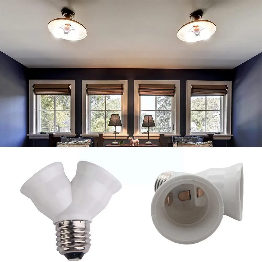 

E27 Lamp Changed From Two Lamp Holders White Fireproof Lamp Converter Base Conversion Holder Light Bulb Socket Convert M8h1