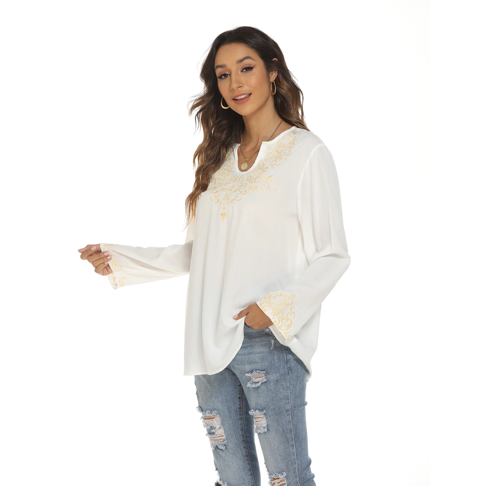 Женские вышитые топы Eaeovni богемная рубашка свободная туника летние женские