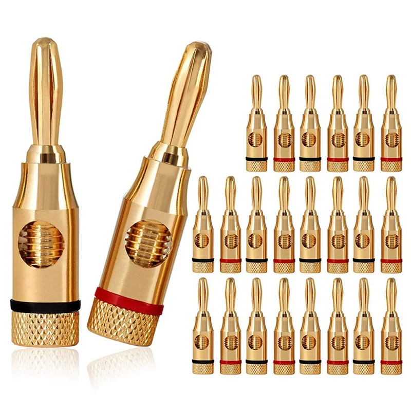 Вилки типа банан с открытым винтом 24K позолоченные вилки аудиоразъем для