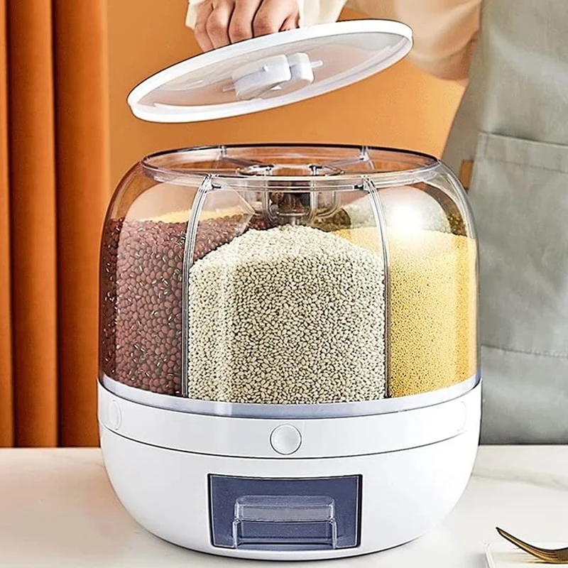 

360 Degrees Rotary Sealed Rice Bucket Insect-Proof Moisture-Proof Rice Cylinder Food Dispensers Airtight Grain Dispenser