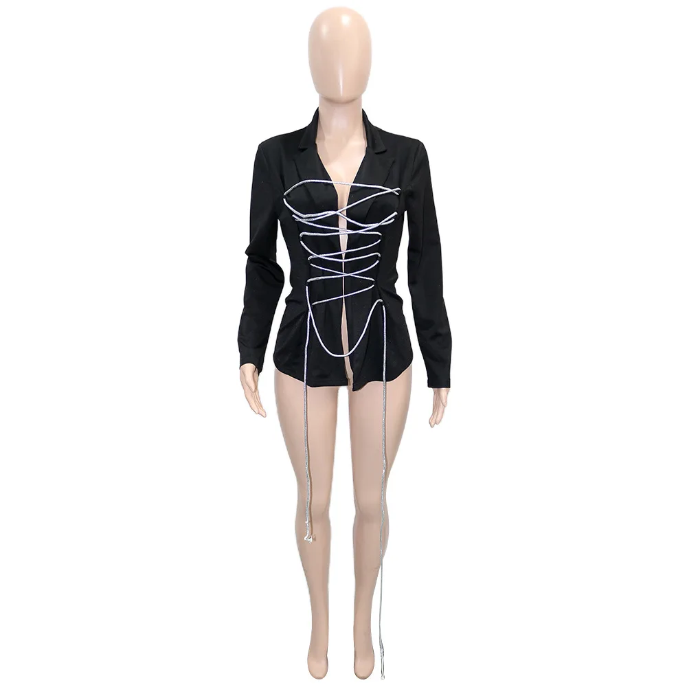 2022 Модный повседневный пиджак на бретельках Женский однотонный облегающий