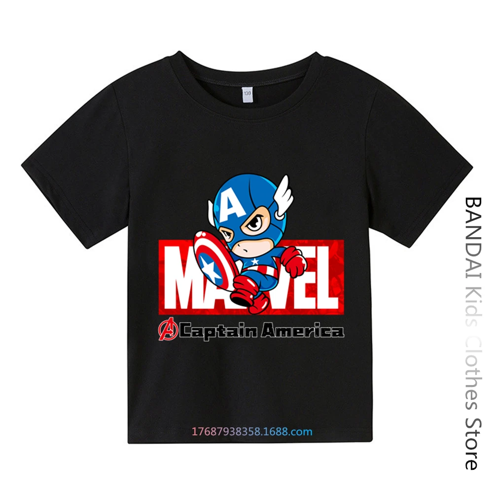 

Футболка детская с коротким рукавом, хлопок, кофта с принтом Капитана Америка, для мальчиков и девочек, летняя одежда