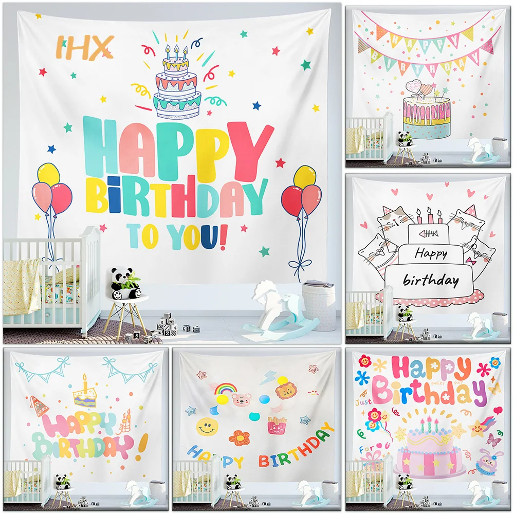 

Birthday Tapestry Wall Hanging Kawaii Room Decor Happy Birthday Background Wall Decor Tapestry Aesthetic Bedroom Decoration Home