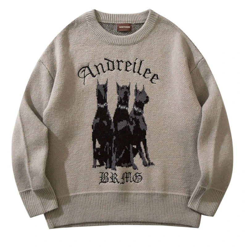 

Fashion Men Vintage Sweater Y2K Streetwear Hip Hop Women Knitted Doberman Dog Sweaters Autumn Harajuku Retro Casual Pullover