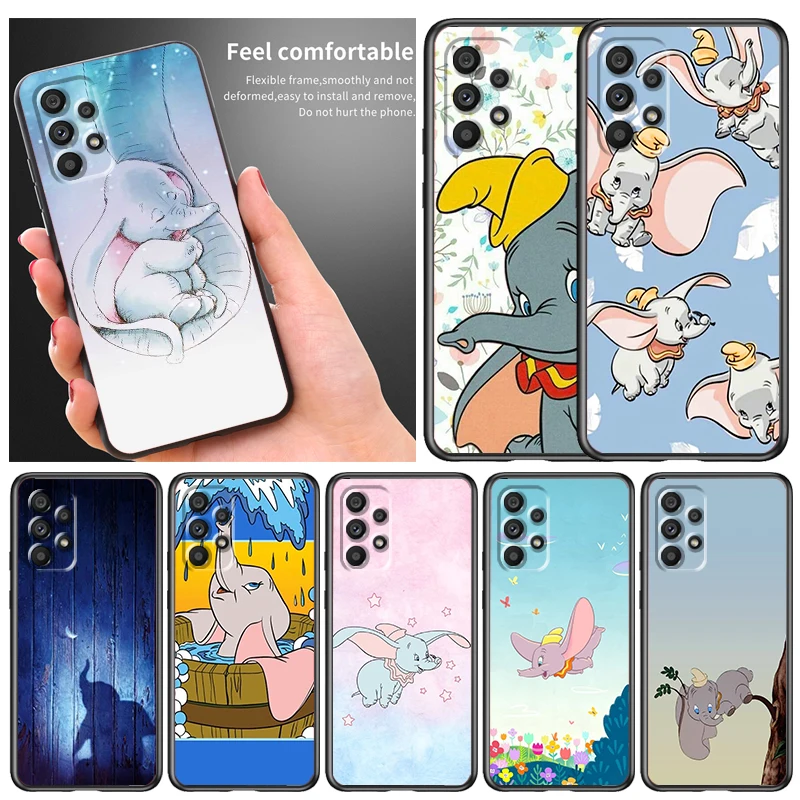 

Cute Cartoon Dumbo Phone Case For Samsung A73 A72 A71 A54 A53 A52 A51 A42 A33 A32 A23 A22 A21S A13 A04 A03 5G Black