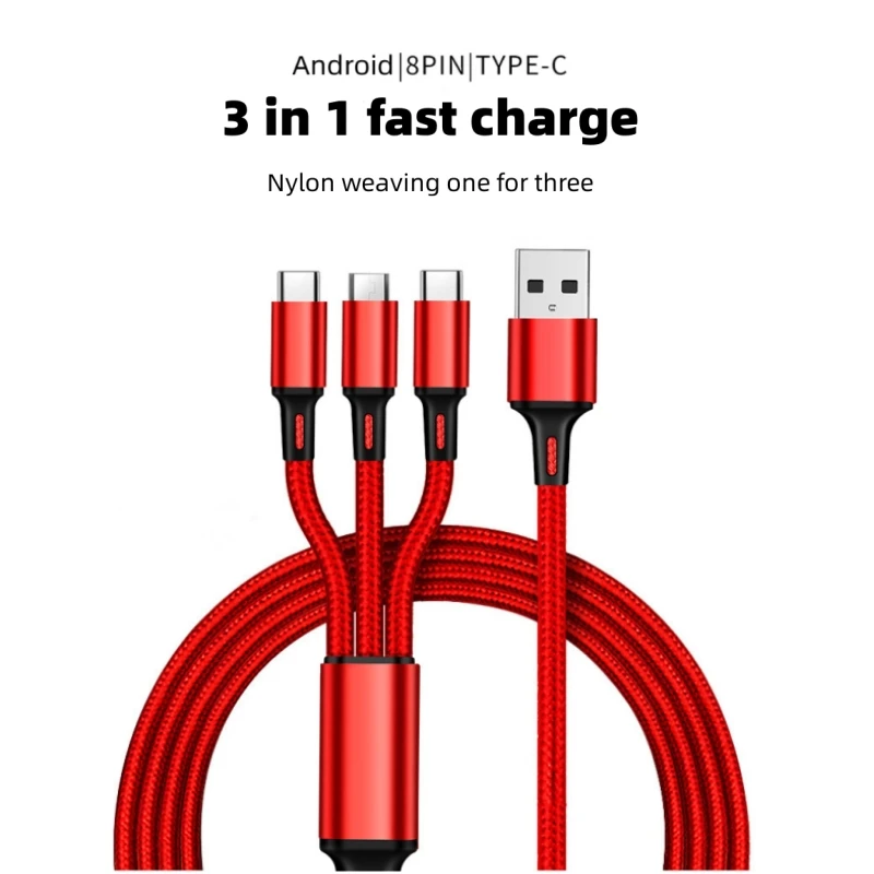 

IsFriday 3 In 1 Fast Charging Cord For iPhone Huawei Micro USB Type C Charger Cable Multi Usb Port Multiple Usb Charging Cord