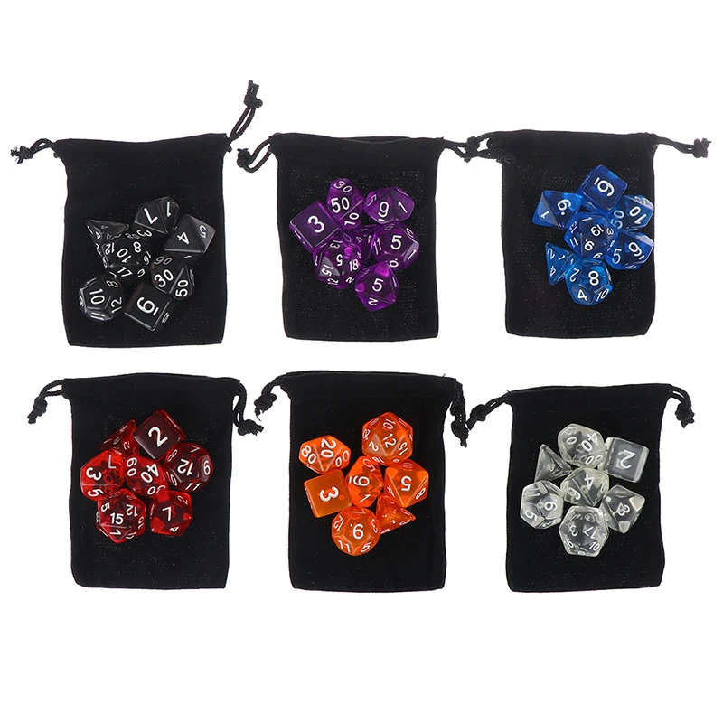 105/70/49/35/21/7Pcs DND Dice Set with Pouch Transparent Polyhedral Effect for RPG MTG Dungeons and Dragons Role Table Games - купить по