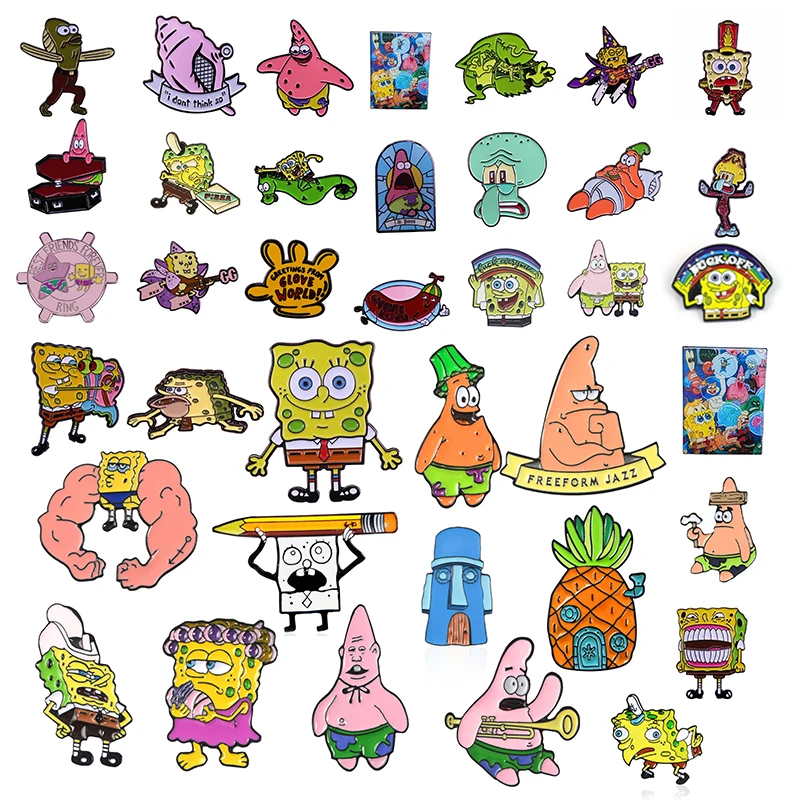Cartoon Sponge Patrick Star Pin Badge On Backpack Good Friends Brooch Pins For Clothes Broche For Schoolbag Jewellery Fans Gift
