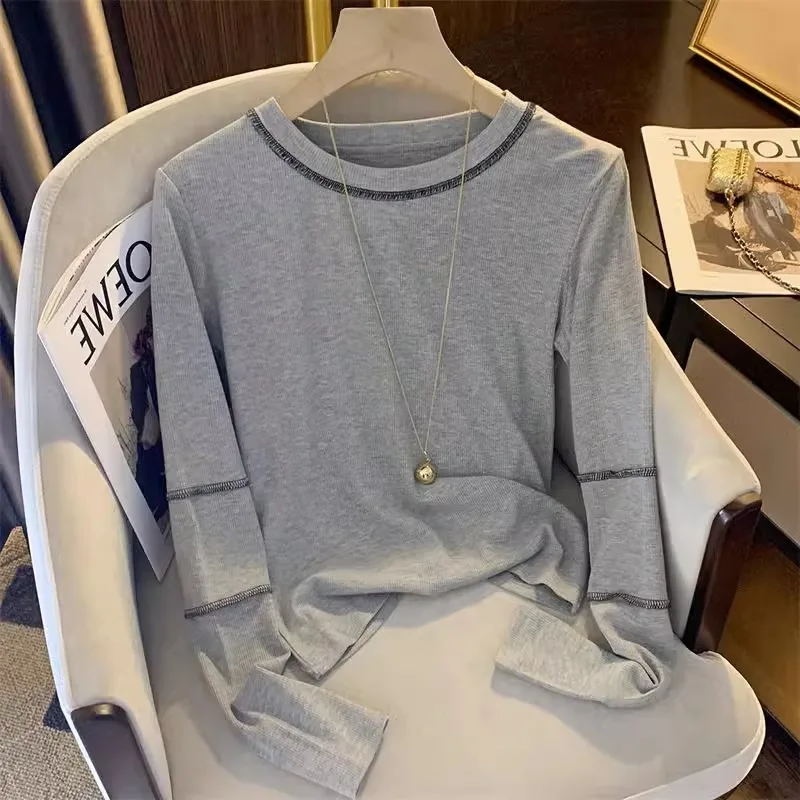 Гонконг Sle Chic рубашка с круглым вырезом и длинными рукавами женская осенняя