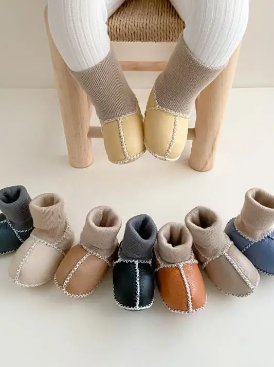 Shoes and Socks For Newborn Babies 0-3-6 Month old Boys and Girls plush Soft Soled Cotton Shoes