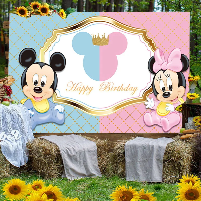 

Disney Minnie Mickey Mouse Gender Reveal Cartoon Background Girls Boys Baby Shower Birthday Party Banner Decoration Backdrop