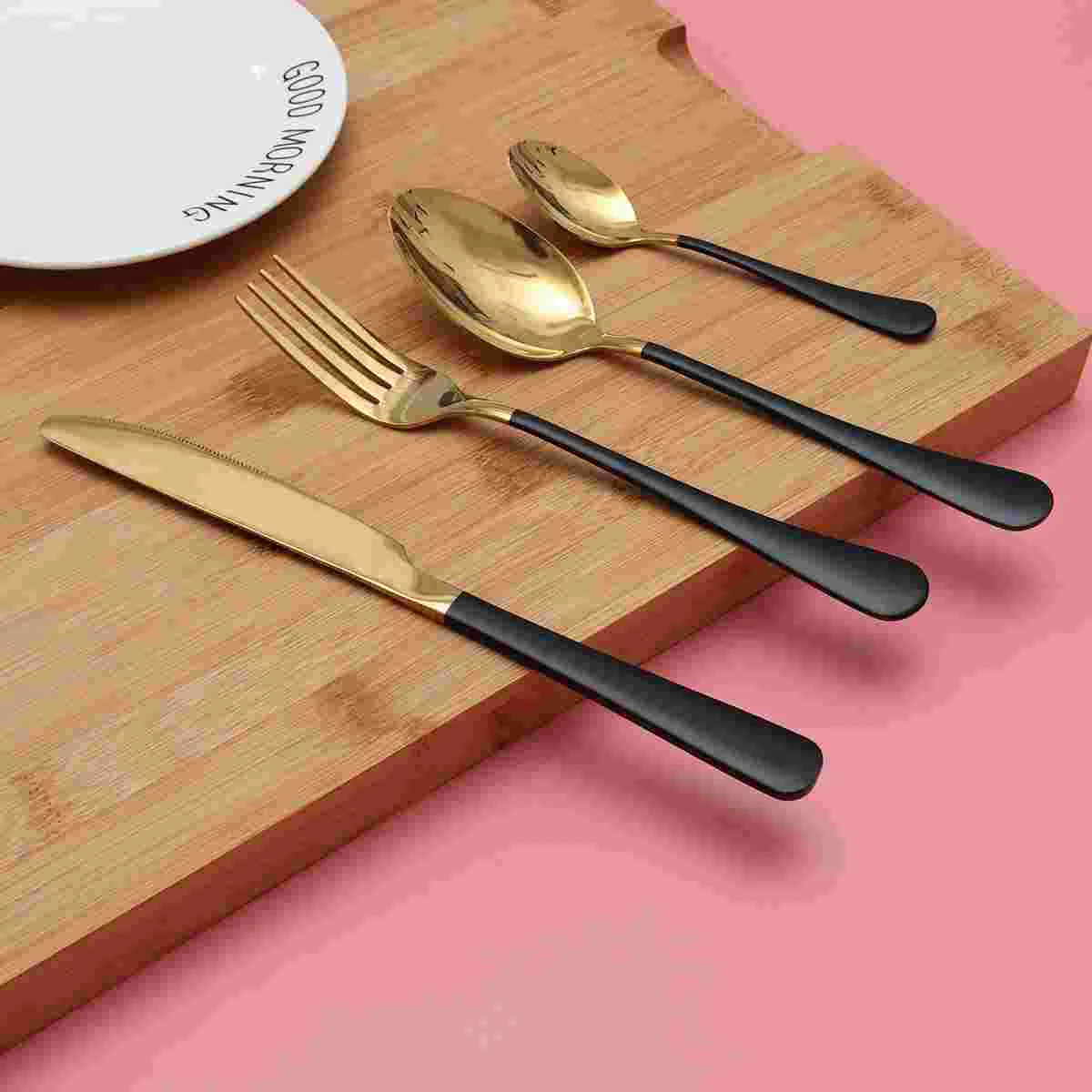 

4 Pcs/Set Dinner Forks Spoon Fork Kit Utensil Set Spoon Fork Sets Gifts Sets Gilded Flatware Set Stainless Steel Cutlery Set