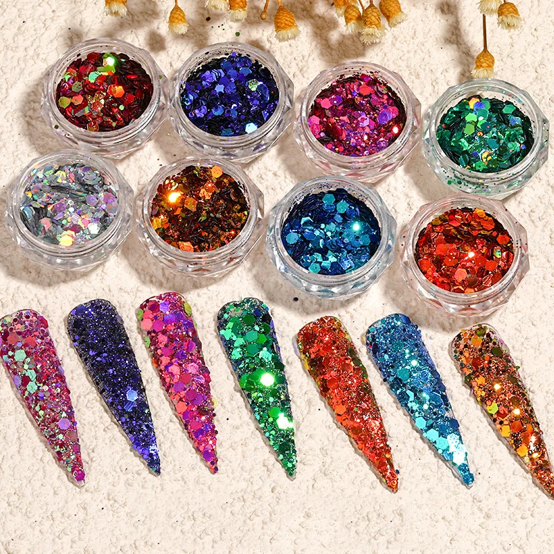 

Personality Exaggeration Nail Sequins Laser Slices Iridescent Flakes Glitter Powder Manicure DIY Stickers Nail Supplies