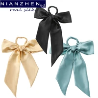 nianzhen real silk 3 pack scrunchies solid charmeuse hair head rope rubber band accessories soft care luxurious color 12039