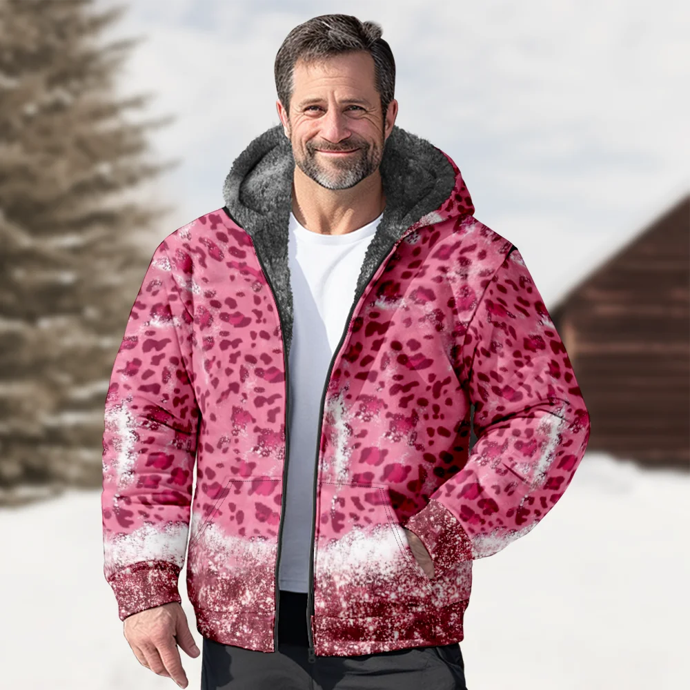 Мужские зимние куртки пальто розовый леопардовый узор хлопковая одежда