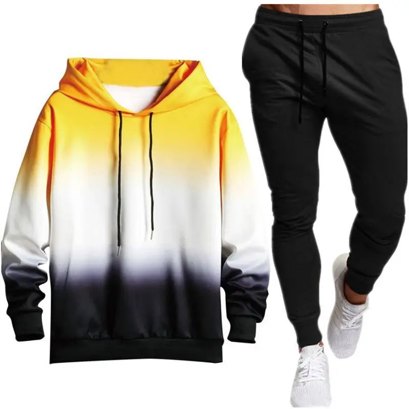 New Men Hoodies Harajuku 2022 Spring Men's Casual Sweatshirts +Pants Hip Hop Streetwear Male Hooded Pullover Tops Gradient