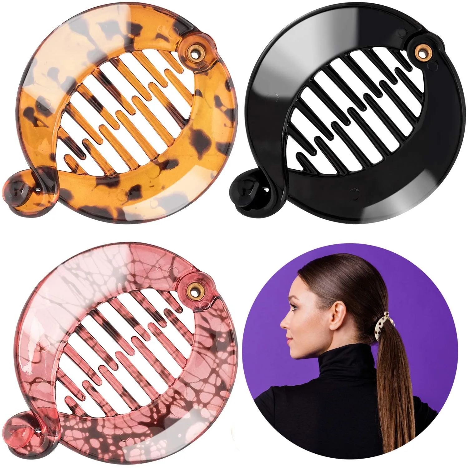 

1PCS Banana Hair Clip 4 Color Resin Assorted Round Banana Hair Combs Hair Snap Clips for Women Girls