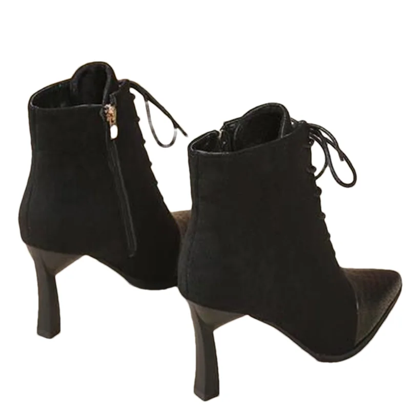 Замшевые женские ботильоны с острым носком пикантные туфли на высоком каблуке