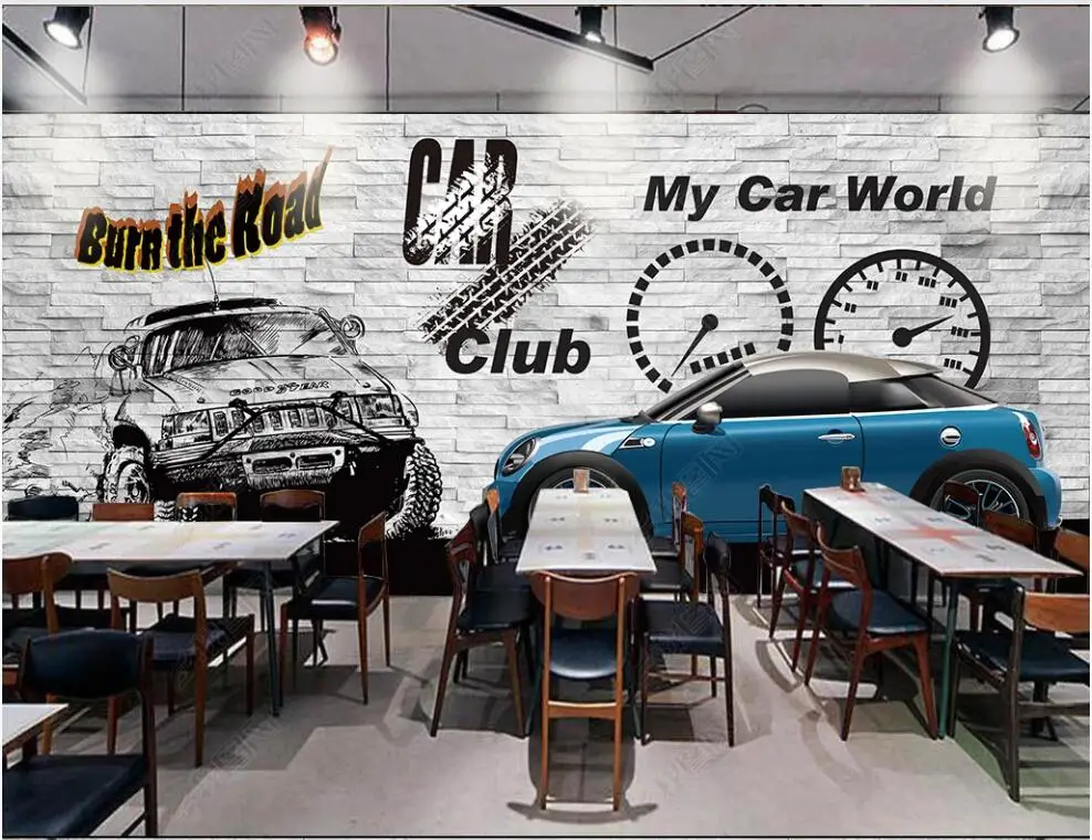 

Настенные 3d обои на заказ для спальни, стен, гоночный автомобиль, тематические кирпичные обои, домашний декор, фотообои на стену