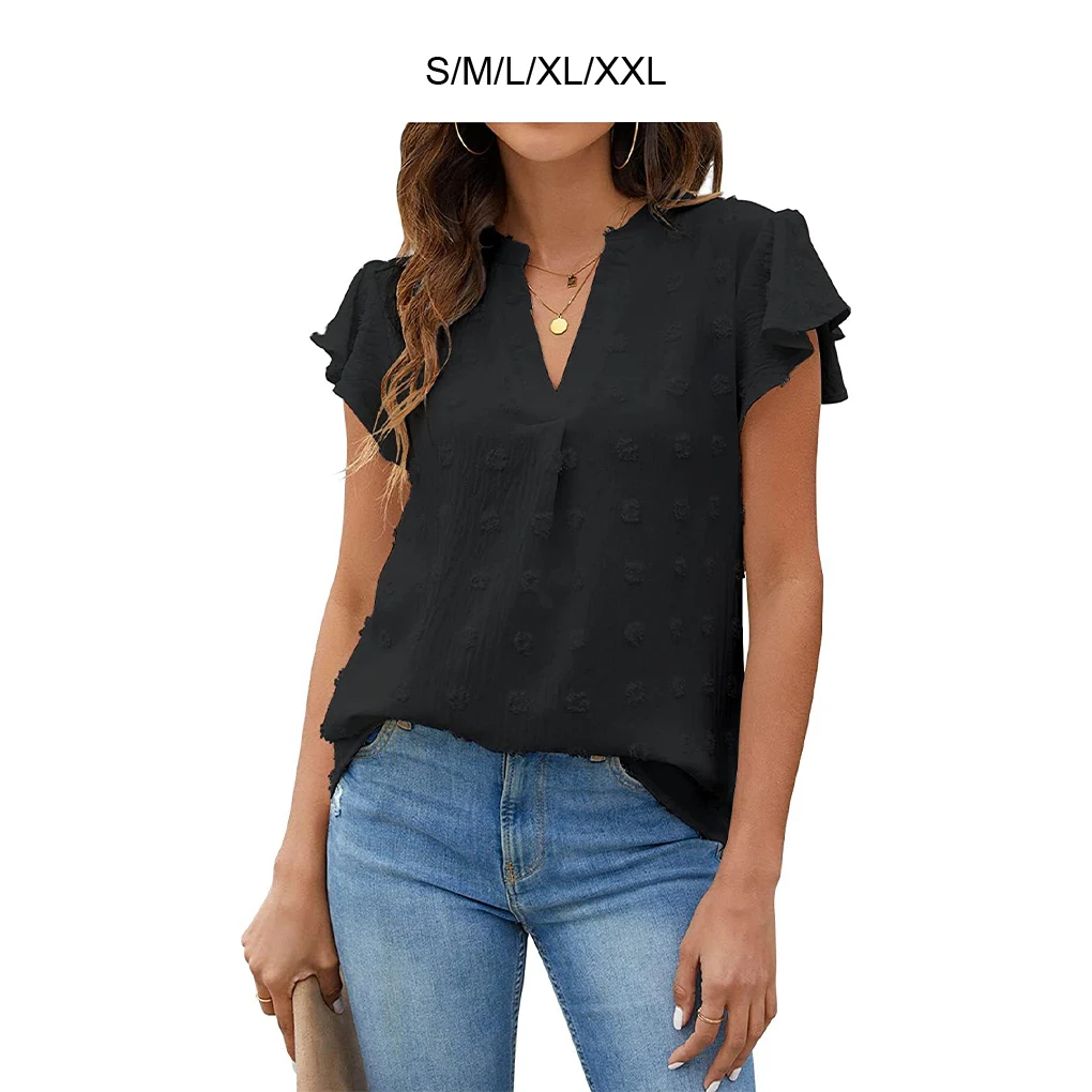 

Элегантная шифоновая рубашка с V-образным вырезом-прочная и стильная для повседневной носки, доступная рубашка с привлекательным дизайном, женские короткие черные рубашки