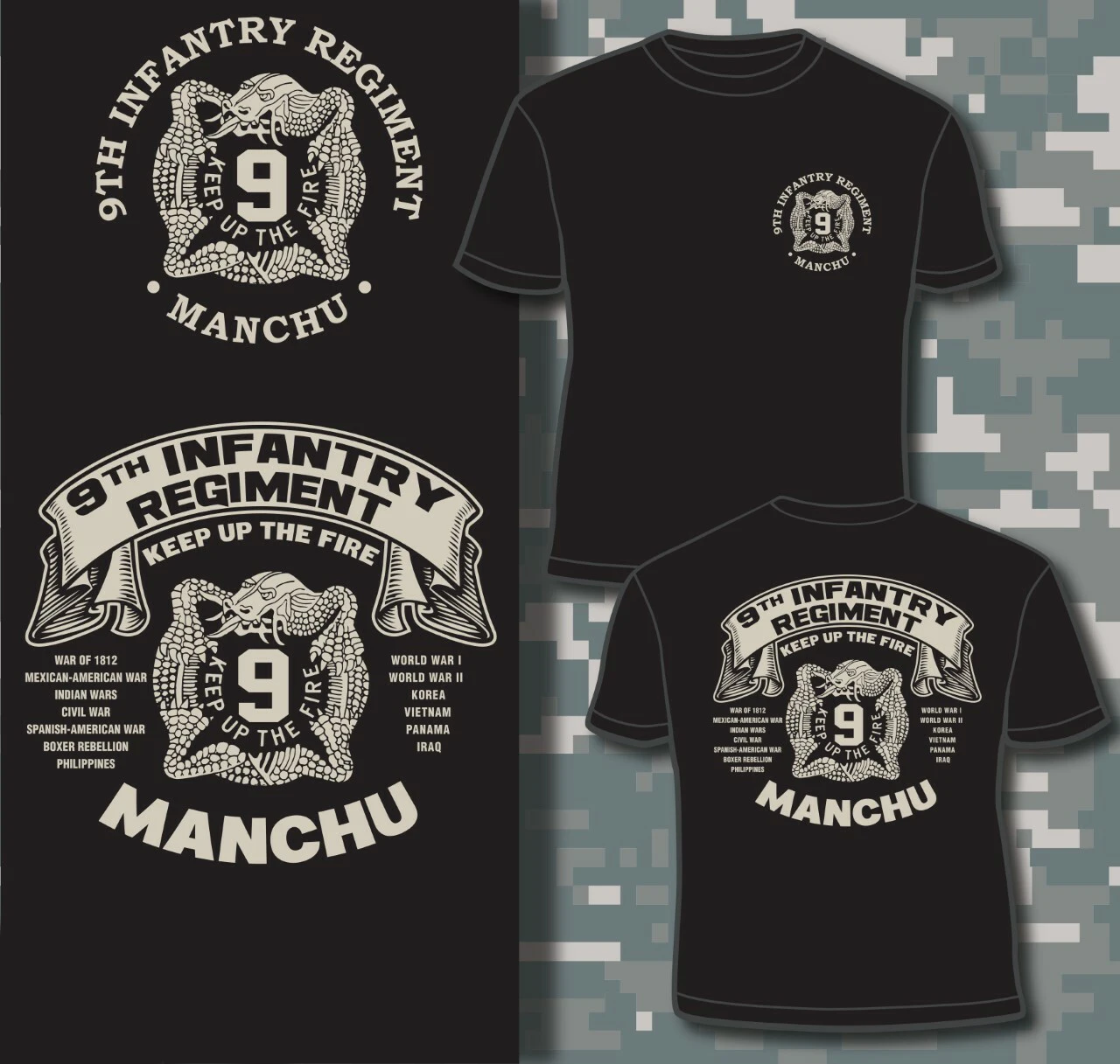 Футболка манчужа 9-го пехотного полка армии сша. Футболки с коротким рукавом из 100% хлопка в повседневном стиле свободного кроя