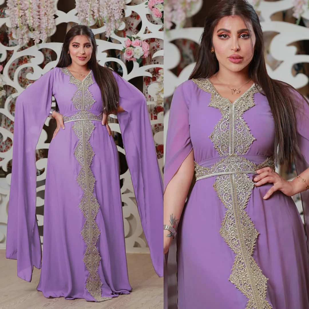 Summer 2023 Women's Clothing New Muslim Gown Embroidered Chiffon Dubai Abaya Arab Islamic Women with Belt Evening Dress Ramadan