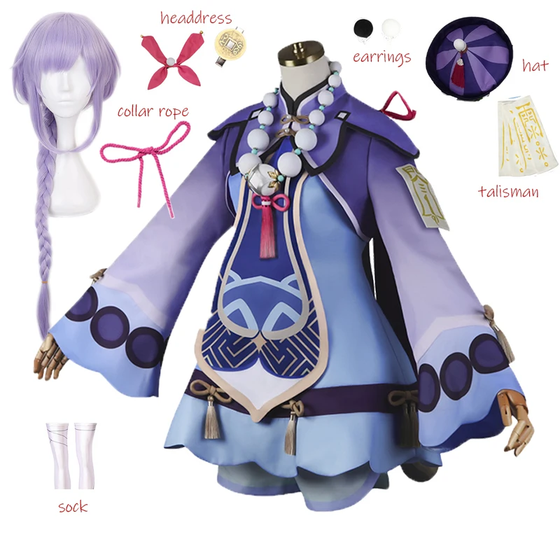 Disfraz de Anime Genshin Impact Project Qiqi, ropa de chica Zombie, Tops, pantalones, accesorios de Anime, Cosplay de Halloween