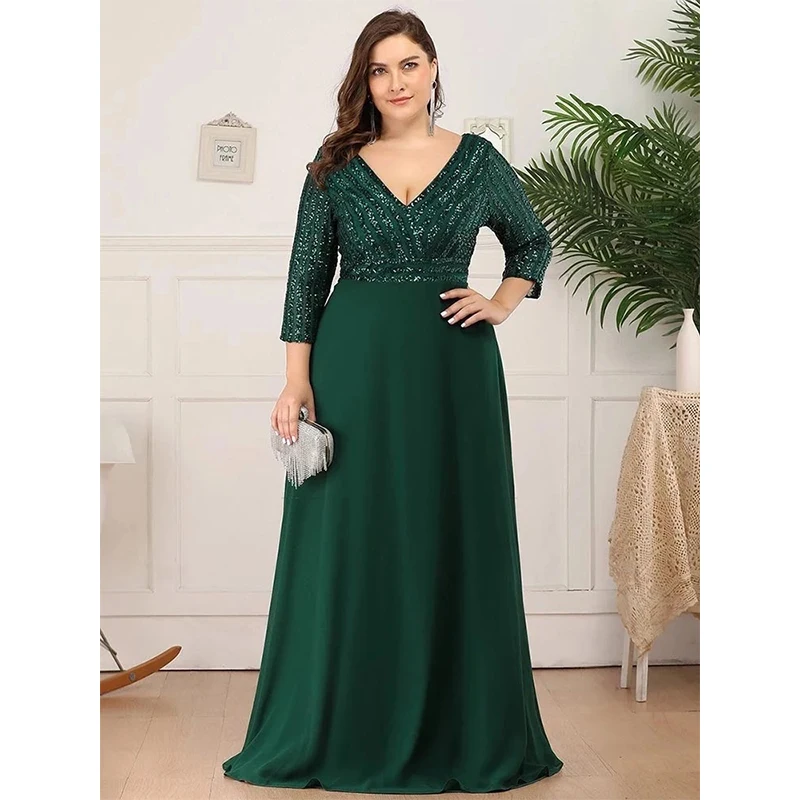 

A-line Loose Sequin Shiny Women's Party Dress V-Neck Long Sleeve And Floor Skirt Autumn And Winter Vestidos De Noche Robes New