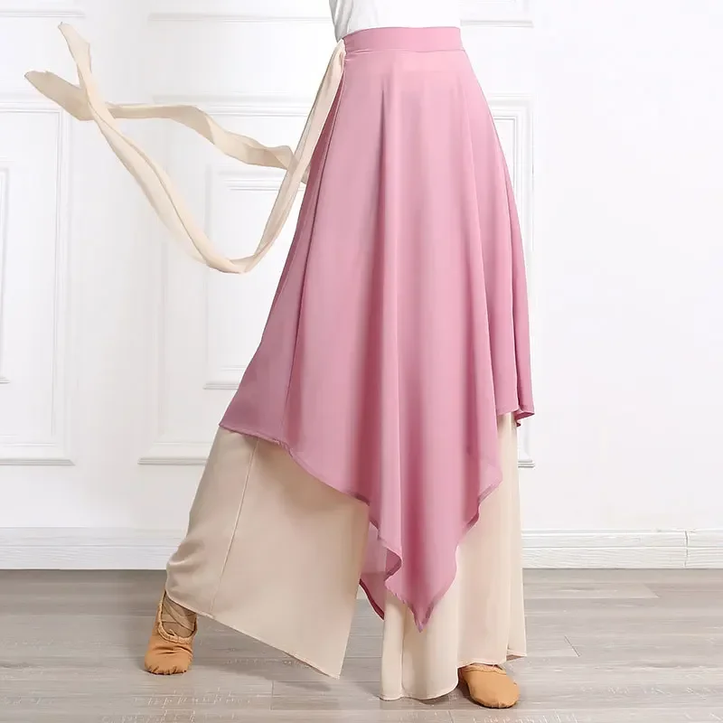 

Юбка женская двухслойная для танцев, шифоновые брюки с широкими штанинами, тренировочная Одежда для танцев в современном стиле, 5 цветов