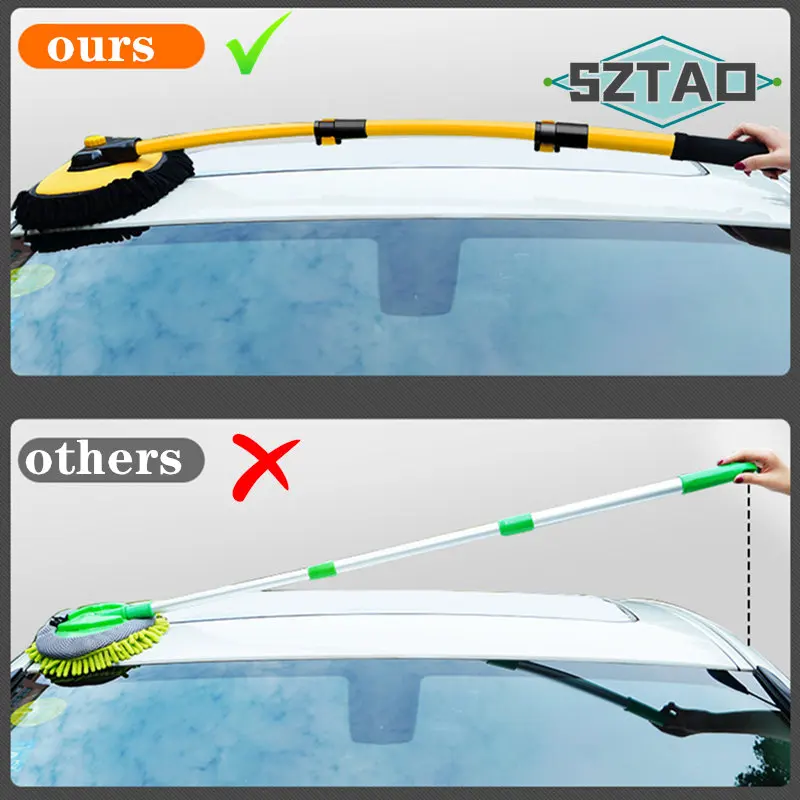New Car Cleaning Brush 15 Degree Bend Car Wash Brush Telescoping Long Handle Cleaning Mop Chenille Broom Auto Accessories