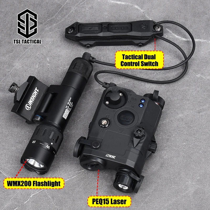 

WADSN PEQ15 PEQ-15 Red/Green/Blue IR Laser Pointer&WMX200 Flashlight Airsoft Weapon Strobe Scout Lamp For 20MM Rail Laser Torch