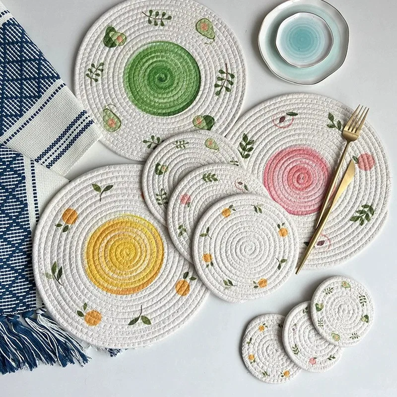 

Household Insulation Mat Kitchen Pot Bowl Plate Cup Mat Creative Printed Coasters Cotton Yarn Insulation Pad Tableware Mat