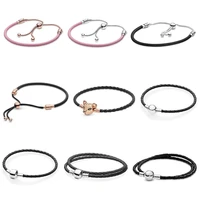 top sale 925 sterling silver sliding leather woven lion pan bracelet for women fit original pandora charm beads diy jewelry gift
