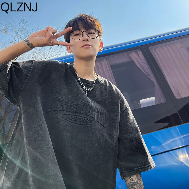 

Vintage Men Washed T Shirts Letter Graphic 2023 Summer Short Sleeve Oversized T-Shirt Neutral Streetwear Casual Cotton Tees Y2k