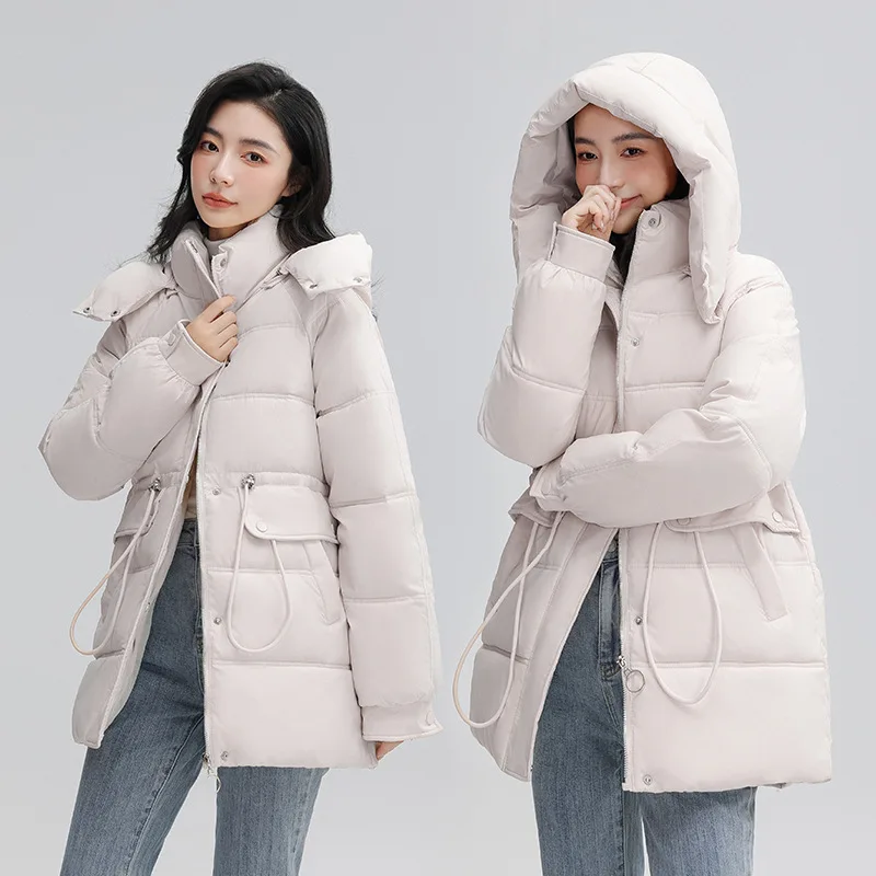 

Female Cotton Overcoat Casual Loose Outwear Big Pocket Down Cotton Coats Women Windproof Hooded Puffer Parkas Long Winter Jacket
