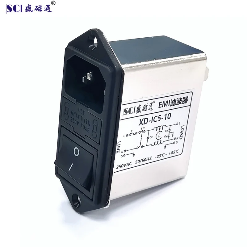 XD-IC5-10 широко используемая розетка розетки питания EMI фильтр 250 В с переключателем