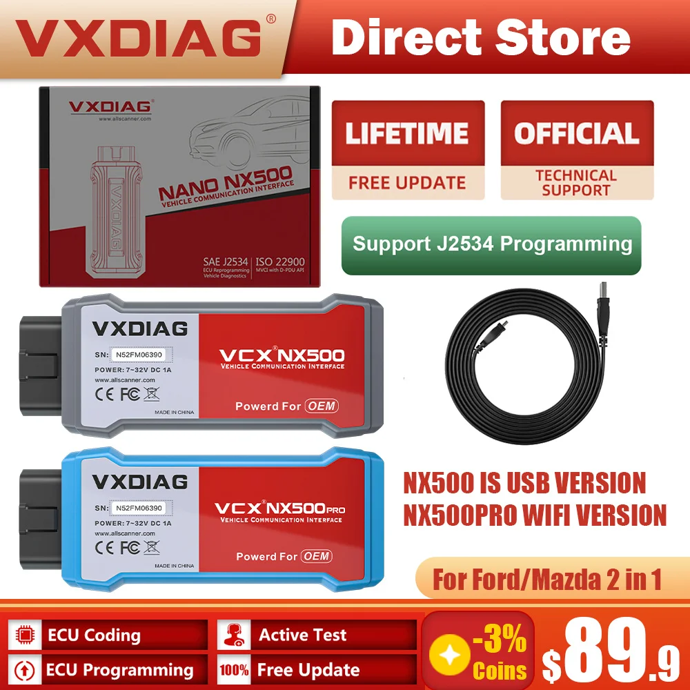2023 VXDIAG VCX NX500 для FORD/MAZDA 2 в 1 IDS V128 J2534 ECU Программирование программирования Scanner Scanner Scanner Best Car Diagnostic Tools Бесплатное обновление на складе в российских бесплатных судоходствах OBD