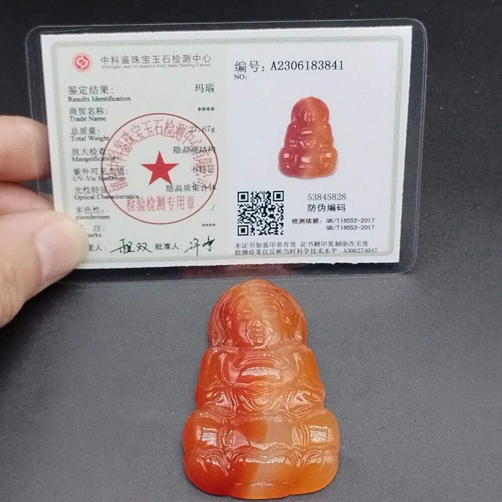 Сертифицированный красный натуральный агат халцедон резной кулон Гуаньинь Кван