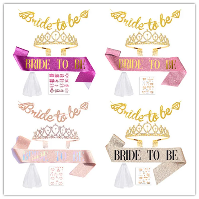 

Hot Sale Bridal To Be Set Veil Etiquette with Tattoo Stickers Banner Pull Flag Bachelor Party Supplies Wedding Decoration
