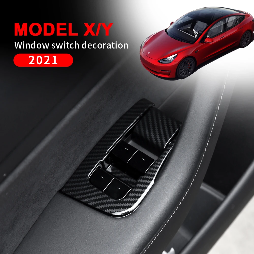 For Tesla 2021 Model 3 Y 14pcs ABS Carbon Fiber Car Window Lifter Switch Trim Decoration Patches Protector Covers Stickers | Автомобили и