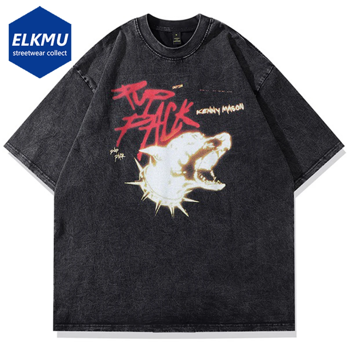 

Men Streetwear Washed T Shirts Letter Dog Print Fashion Oversized Harajuku Hip Hop Tshirts 2023 Summer Loose Cotton T-shirts