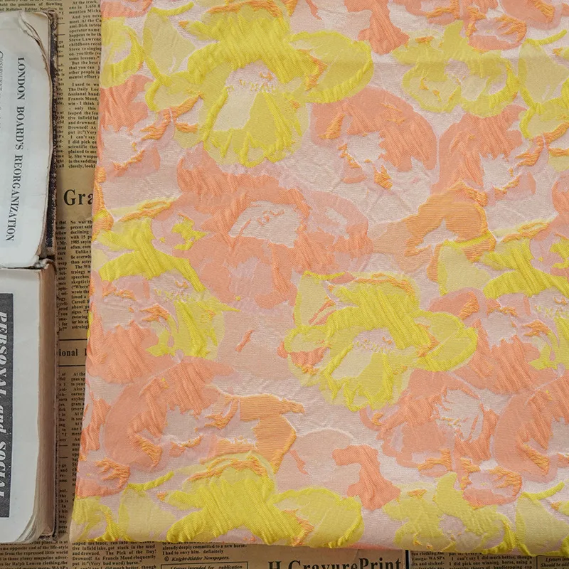 

Yarn-dyed Jacquard Fabric Orange Contrast Camouflage Spring Autumn Women's Dress Shirt Fashion Sewing Wholesale Material Cloth